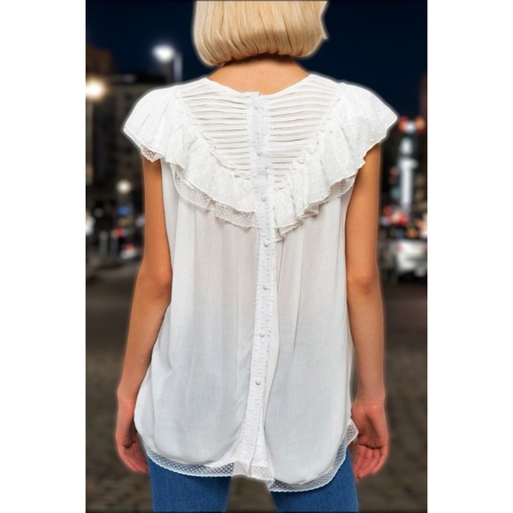 POL Ivory Sleeveless Pleated Ruffle Top - Picture 3 of 6